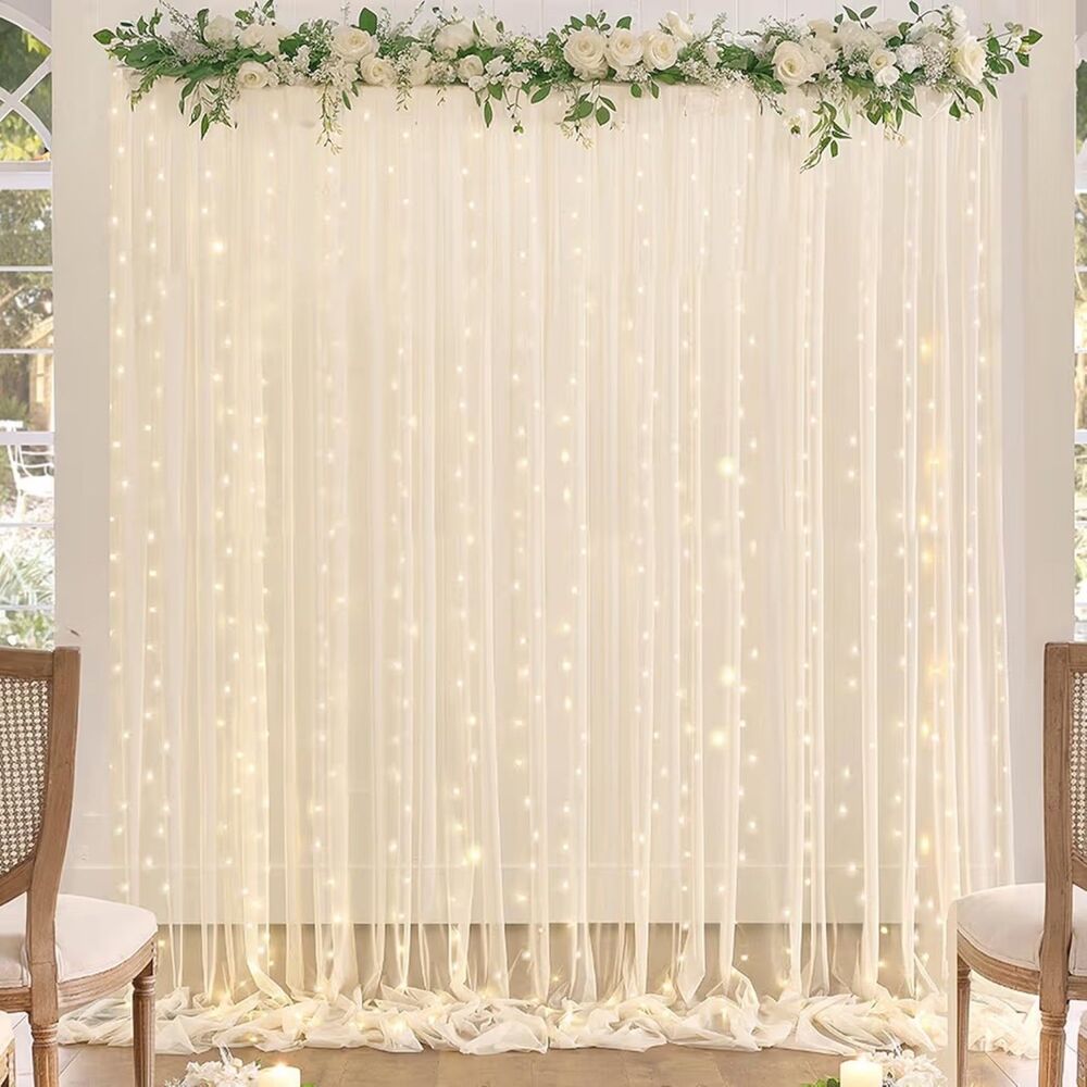 Set of 2 Tulle Backdrop Curtains with Lights NEW